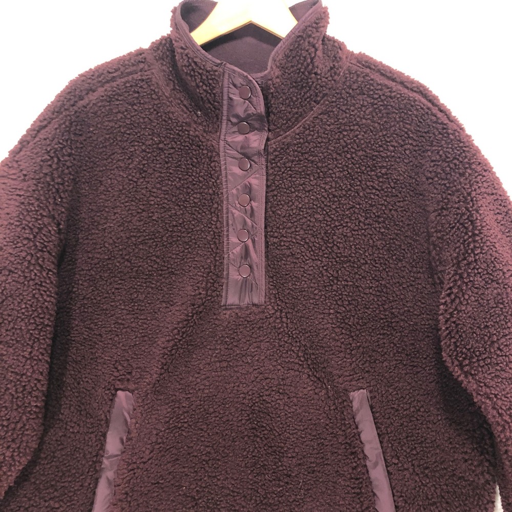 Athleta Burgundy Sherpa Fleece Snap Neck Pullover Jacket Women's XL Quilted Trim